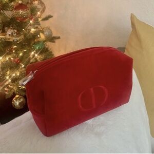 Dior Beauty Red Velvet Trousse Pouch Make Up Bag CD Logo Metal Zipper NEW BNIB